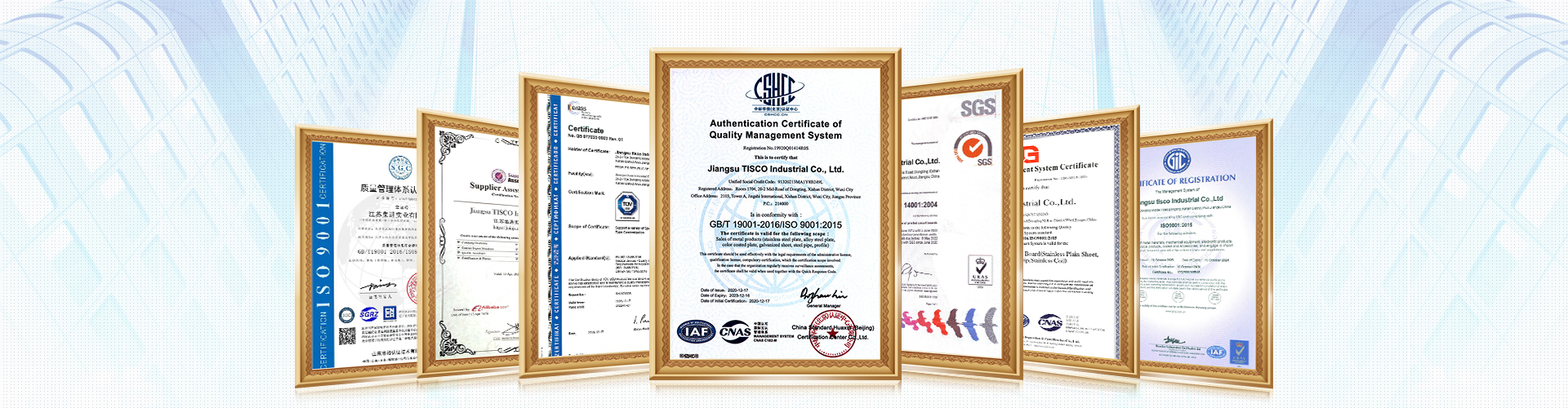 Certificate of Jiangsu Tisco INDUSTRIAL CO.,LTD